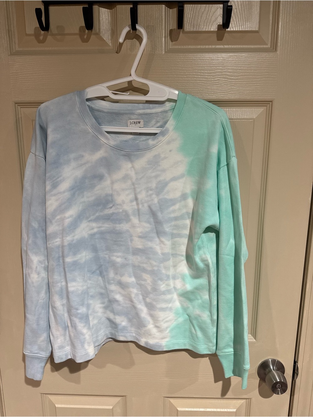 J. Crew Tie-Dye Long Sleeve Sweatshirt in Light Blue and Mint